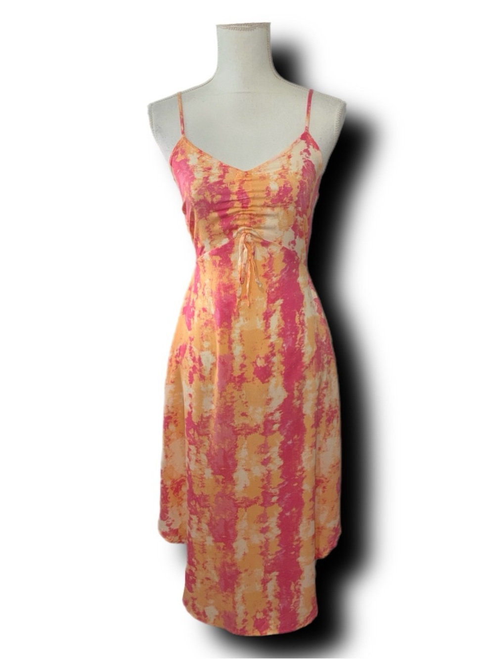 Sincerely Jules Sherbet Tie-Dye Pink & Yellow Slip Midi Dress Boho Summer Y2K